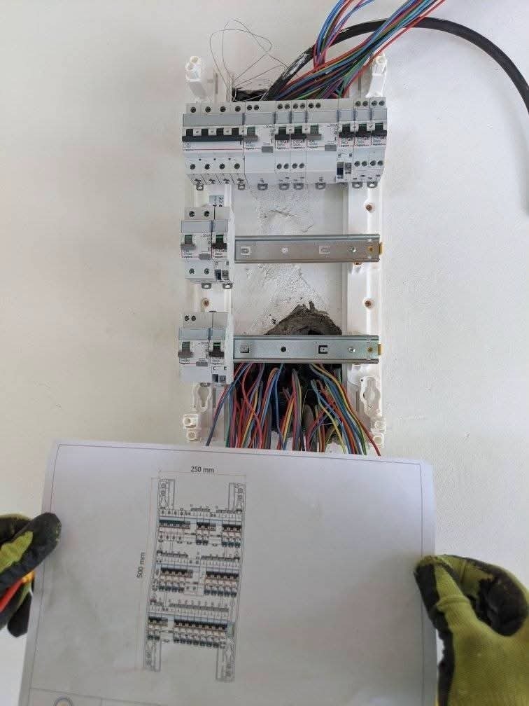 Câblage d'un tableau électrique en suivant un plan de distribution