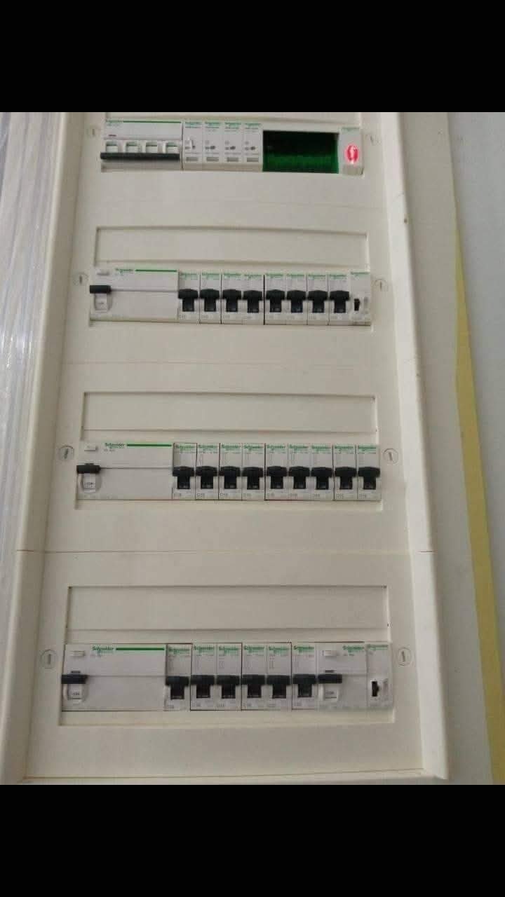 Technicien vérifiant un tableau électrique divisionnaire Schneider